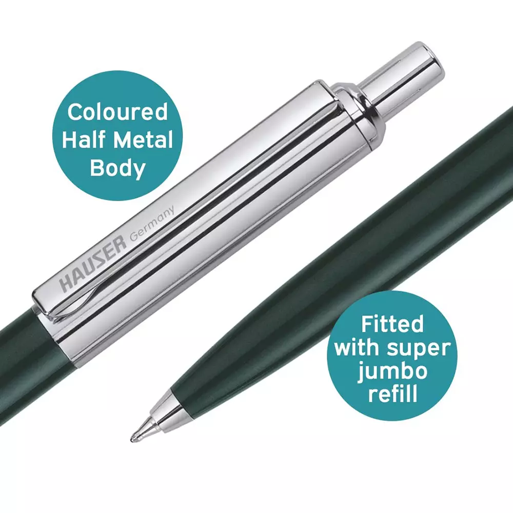 Shop hauser-half-metal-ball-pen-box-blue-pack-of-5-pcs Hauser Half Metal Ball Pen with Retractable Mechanism & Smudge Free Writing Blue Ink Color (Pack of 5 Pcs)