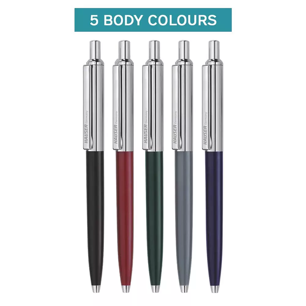 Buy hauser-half-metal-ball-pen-box-blue-pack-of-5-pcs Hauser Half Metal Ball Pen with Retractable Mechanism & Smudge Free Writing Blue Ink Color (Pack of 5 Pcs)