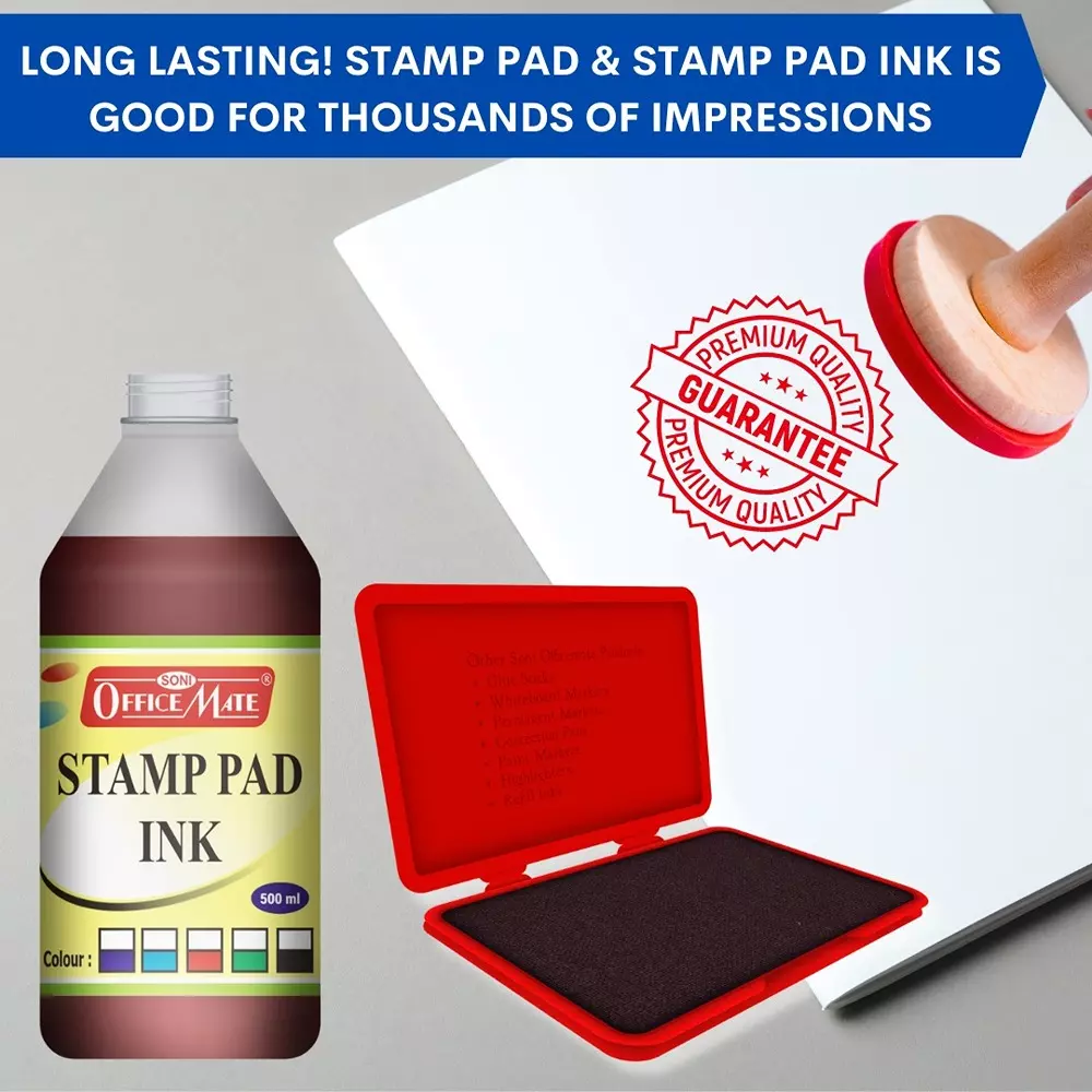 Buy soni-office-mate-500-ml-stamp-pad-refill-ink-smudge-free-and-long-lasting-for-office-school-craft-diy-red-pack-of-500 Soni Office Mate 500 ml Stamp Pad Refill Ink Smudge Free and Long Lasting for Office, School, Craft & DIY, Red