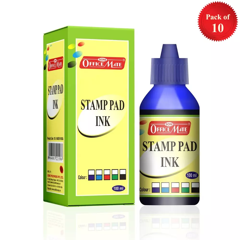 Buy soni-office-mate-100-ml-stamp-pad-refill-ink-smudge-free-and-long-lasting-for-office-school-craft-diy-blue-pack-of-10 Soni Office Mate 100 ml Stamp Pad Refill Ink Smudge Free and Long Lasting for Office, School, Craft & DIY, Blue (Pack of 10)