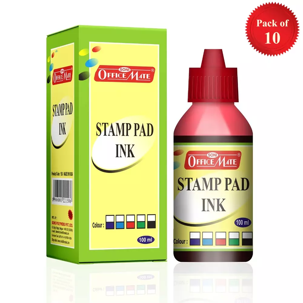 Buy soni-office-mate-100-ml-stamp-pad-refill-ink-smudge-free-and-long-lasting-for-office-school-craft-diy-red-pack-of-10 Soni Office Mate 100 ml Stamp Pad Refill Ink Smudge Free and Long Lasting for Office, School, Craft & DIY, Red (Pack of 10)