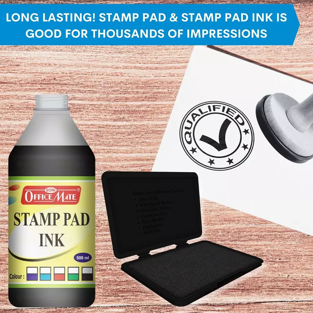 Buy soni-office-mate-500-ml-stamp-pad-refill-ink-smudge-free-and-long-lasting-for-office-school-craft-diy-black-pack-of-500 Soni Office Mate 500 ml Stamp Pad Refill Ink Smudge Free and Long Lasting for Office, School, Craft & DIY, Black
