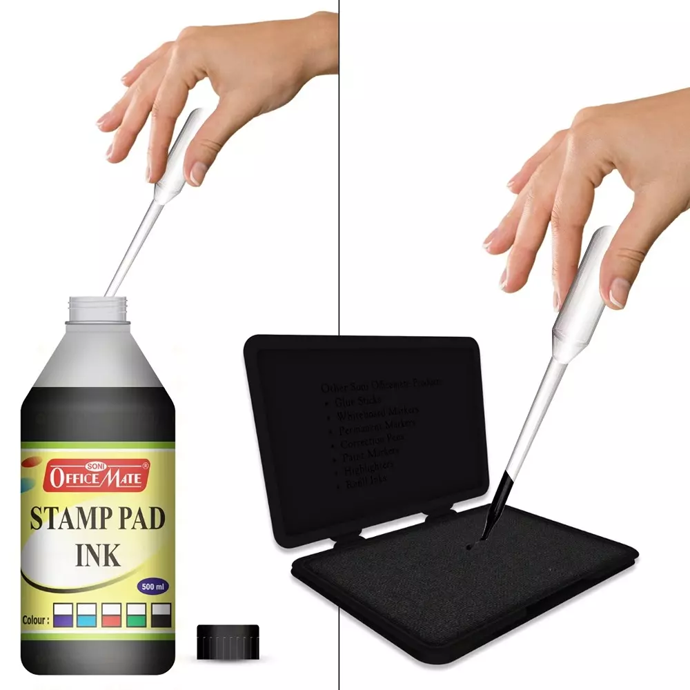 Shop soni-office-mate-500-ml-stamp-pad-refill-ink-smudge-free-and-long-lasting-for-office-school-craft-diy-black-pack-of-500 Soni Office Mate 500 ml Stamp Pad Refill Ink Smudge Free and Long Lasting for Office, School, Craft & DIY, Black