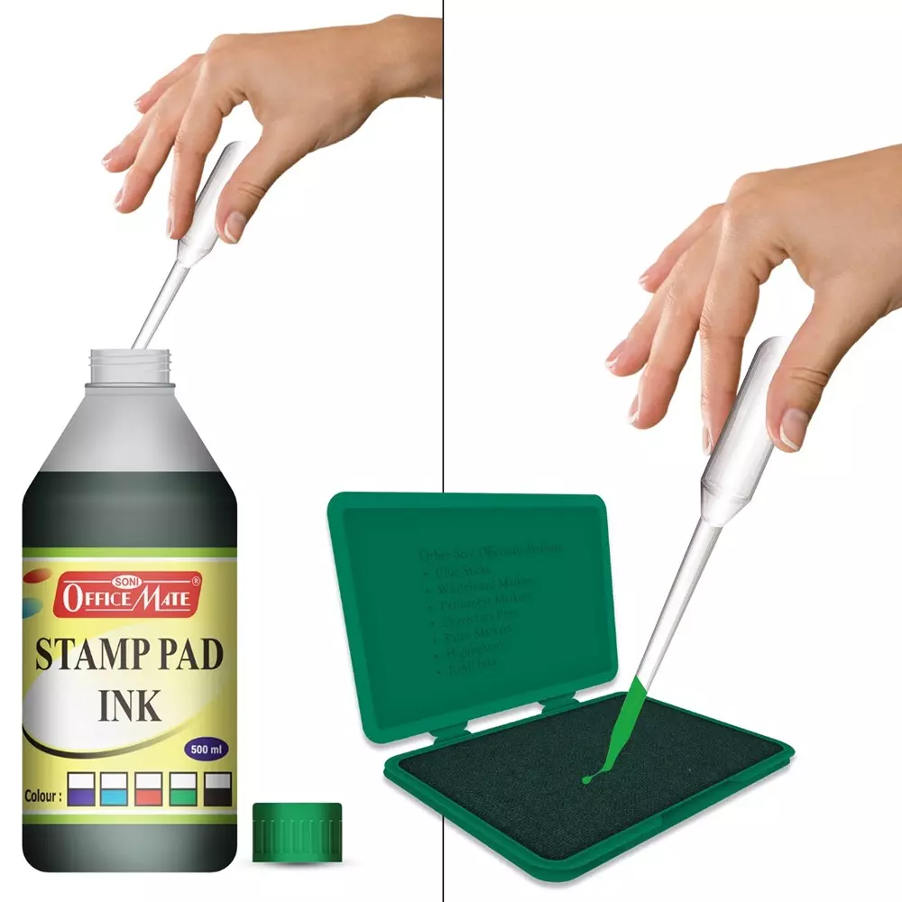 Product soni-office-mate-500-ml-stamp-pad-refill-ink-smudge-free-and-long-lasting-for-office-school-craft-diy-green-pack-of-500 Soni Office Mate 500 ml Stamp Pad Refill Ink Smudge Free and Long Lasting for Office, School, Craft & DIY, Green
