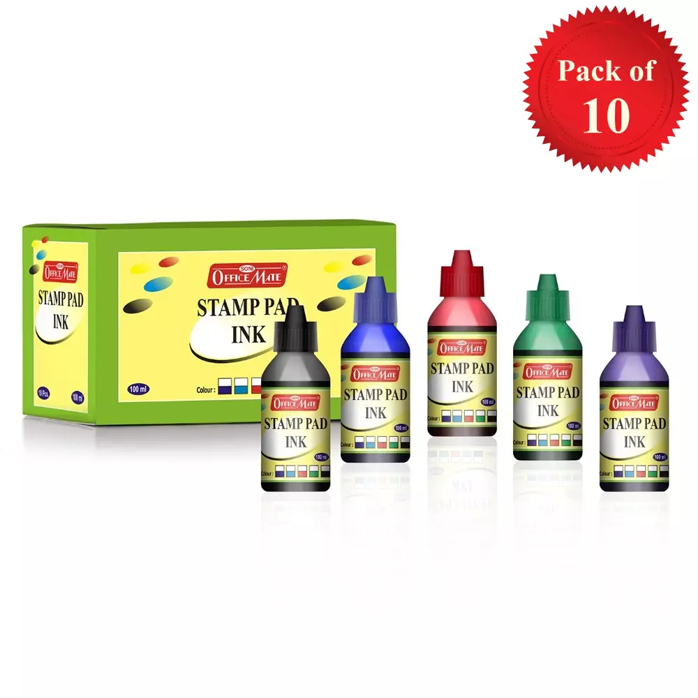 Buy soni-office-mate-100-ml-stamp-pad-refill-ink-smudge-free-and-long-lasting-for-office-school-craft-diy-multicolor-pack-of-10 Soni Office Mate 100 ml Stamp Pad Refill Ink Smudge Free and Long Lasting for Office, School, Craft & DIY, Multicolor (Pack of 10)