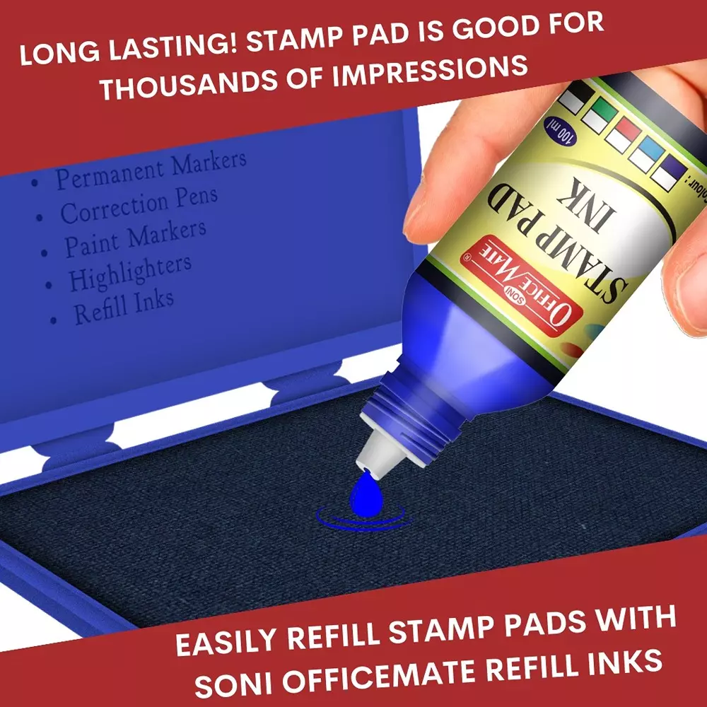 Best soni-office-mate-100-ml-stamp-pad-refill-ink-smudge-free-and-long-lasting-for-office-school-craft-diy-multicolor-pack-of-10 Soni Office Mate 100 ml Stamp Pad Refill Ink Smudge Free and Long Lasting for Office, School, Craft & DIY, Multicolor (Pack of 10)