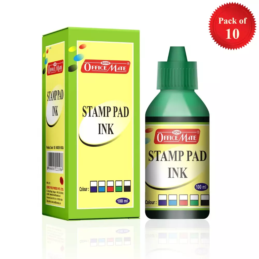 Buy soni-office-mate-100-ml-stamp-pad-refill-ink-smudge-free-and-long-lasting-for-office-school-craft-diy-green-pack-of-10 Soni Office Mate 100 ml Stamp Pad Refill Ink Smudge Free and Long Lasting for Office, School, Craft & DIY, Green (Pack of 10)