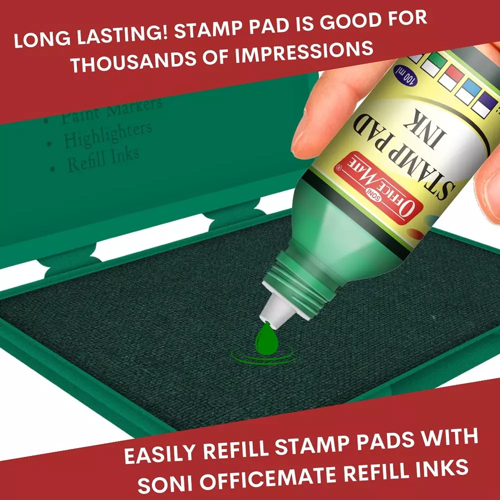 Best soni-office-mate-100-ml-stamp-pad-refill-ink-smudge-free-and-long-lasting-for-office-school-craft-diy-green-pack-of-10 Soni Office Mate 100 ml Stamp Pad Refill Ink Smudge Free and Long Lasting for Office, School, Craft & DIY, Green (Pack of 10)