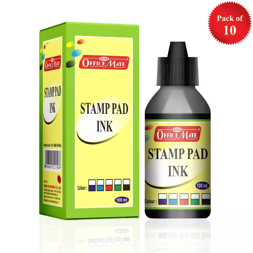 Buy soni-office-mate-100-ml-stamp-pad-refill-ink-smudge-free-and-long-lasting-for-office-school-craft-diy-black-pack-of-10 Soni Office Mate 100 ml Stamp Pad Refill Ink Smudge Free and Long Lasting for Office, School, Craft & DIY, Black (Pack of 10)