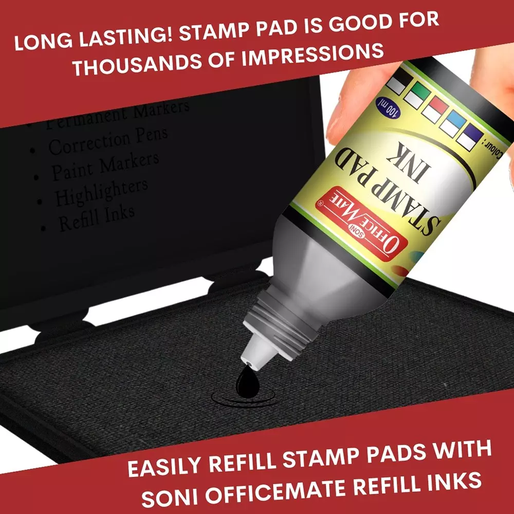 Best soni-office-mate-100-ml-stamp-pad-refill-ink-smudge-free-and-long-lasting-for-office-school-craft-diy-black-pack-of-10 Soni Office Mate 100 ml Stamp Pad Refill Ink Smudge Free and Long Lasting for Office, School, Craft & DIY, Black (Pack of 10)