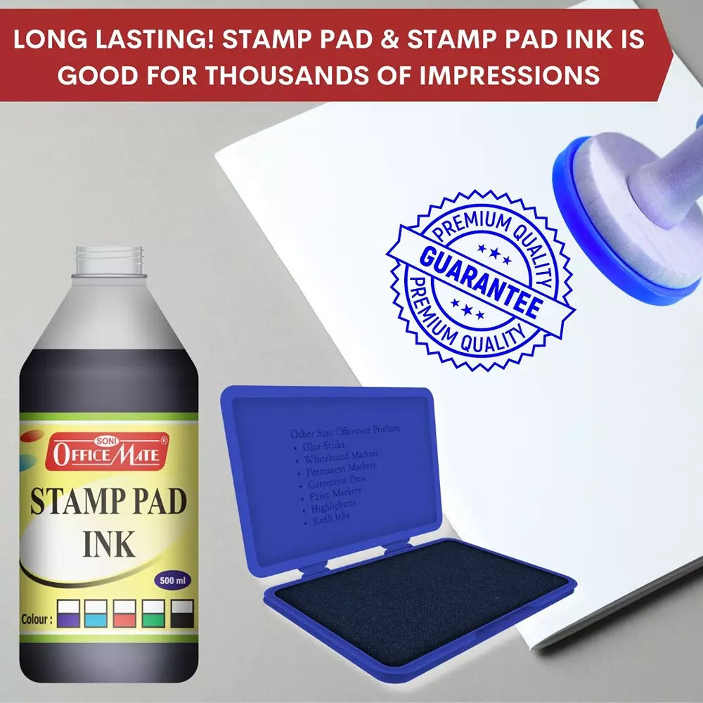 Buy soni-office-mate-500-ml-stamp-pad-refill-ink-smudge-free-and-long-lasting-for-office-school-craft-diy-blue-pack-of-500 Soni Office Mate 500 ml Stamp Pad Refill Ink Smudge Free and Long Lasting for Office, School, Craft & DIY, Blue