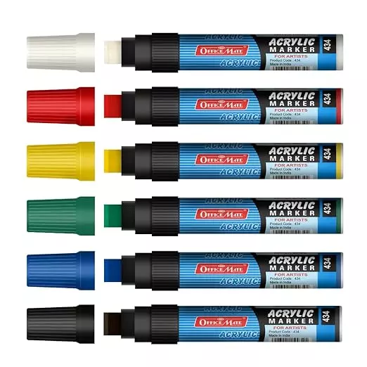Buy soni-office-mate-jumbo-acrylic-paint-marker-15-mm-chisel-tip-water-based-ink-fade-resistant-multicolor-pack-of-6 Soni Office Mate Jumbo Acrylic Paint Marker 15 mm Chisel Tip Water Based Ink, Fade Resistant, Multicolor (Pack of 6)