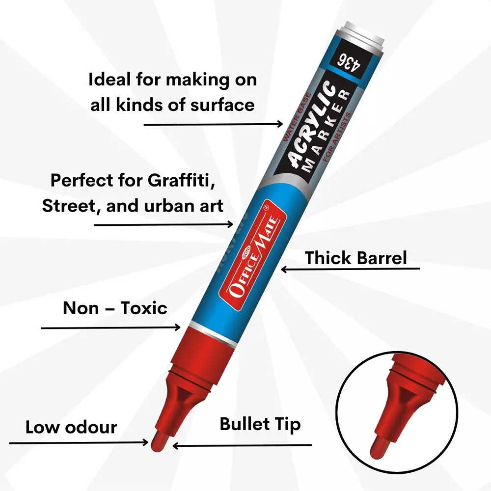 Product soni-office-mate-regular-acrylic-paint-marker-45-mm-bullet-tip-water-based-ink-fade-resistant-multicolor-pack-of-5 Soni Office Mate Regular Acrylic Paint Marker 4.5 mm Bullet Tip Water Based Ink, Fade Resistant, Multicolor (Pack of 5)