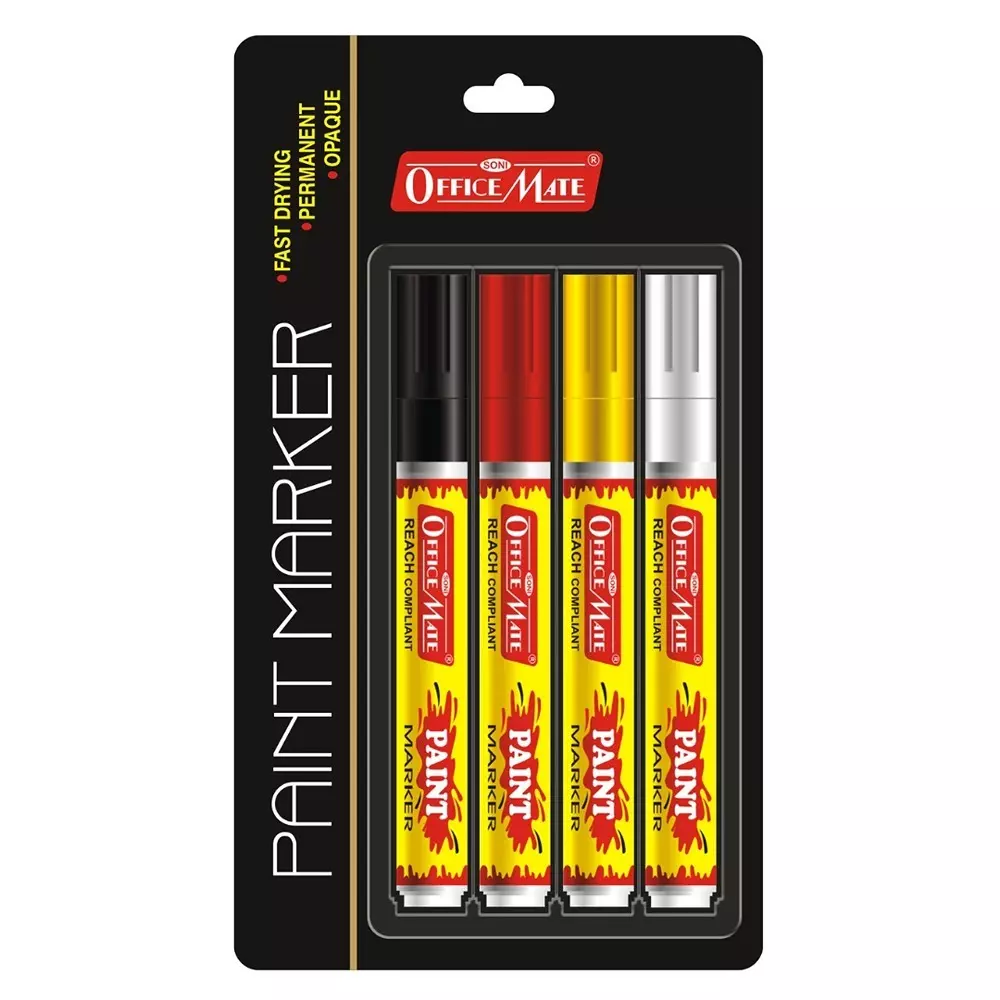 Image soni-office-mate-regular-paint-marker-45-mm-bullet-tip-multi-surface-oil-based-non-toxic-ink-for-diy-crafts-art-projects-multicolor-pack-of-4 Soni Office Mate Regular Paint Marker 4.5 mm Bullet Tip Multi-Surface, Oil-Based, Non-Toxic Ink for DIY, Crafts & Art Projects, Multicolor (Pack of 4)