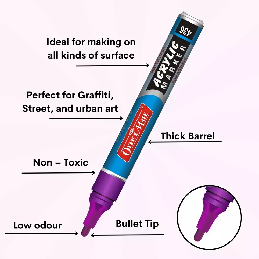 Shop soni-office-mate-regular-acrylic-paint-marker-45-mm-bullet-tip-water-based-ink-fade-resistant-for-canvas-paper-glass-more-multicolor-pack-of-8 Soni Office Mate Regular Acrylic Paint Marker 4.5 mm Bullet Tip Water Based Ink, Fade Resistant for Canvas, Paper Glass & More, Multicolor (Pack of 8)