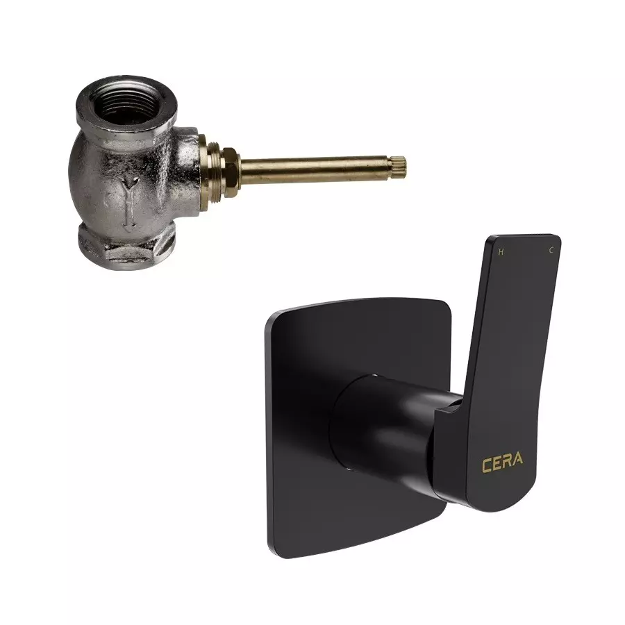 CERA Sylvina Stop Cock Quarter Turn Exposed & Concealed Part PVD Finish Black Matte, F1018351BM + F4050502 CERA Sylvina Stop Cock Quarter Turn Exposed & Concealed Part PVD Finish Black Matte, F1018351BM + F4050502