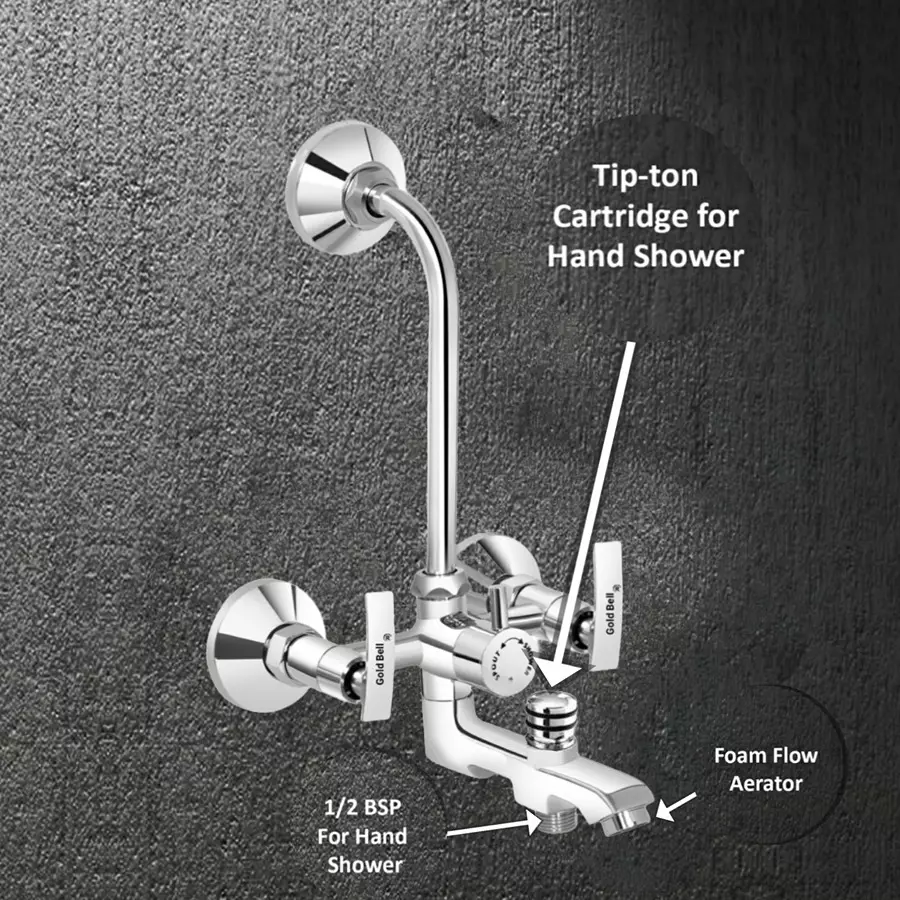 Buy gold-bell-prime-brass-3-in-1-wall-mixer-set-with-8x8-inch-ss-sandwich-overhead-15-inch-ss-arm-hand-shower-3-1-siya-soft-8s-15a-fish Gold Bell Prime Brass 3 In 1 Wall Mixer Set with 203X203 mm(8X8 Inch) SS Sandwich Overhead 381 mm(15 Inch) SS Arm Hand Shower, 3-1-Siya-Soft-8S-15A-Fish