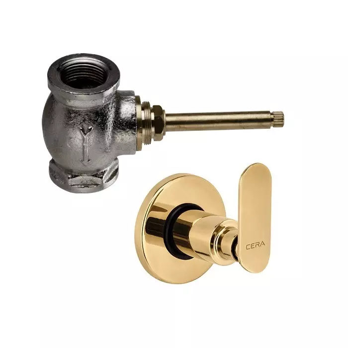 CERA Sylvina Stop Cock Quarter Turn Exposed & Concealed Part PVD Finish French Gold, F1018351FG + F4050502 CERA Sylvina Stop Cock Quarter Turn Exposed & Concealed Part PVD Finish French Gold, F1018351FG + F4050502