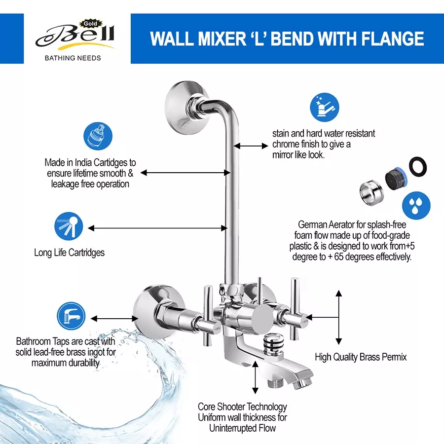 Shop gold-bell-tarim-heavy-brass-3-in-1-wall-mixer-set-3-1-siya-tarim Gold Bell Tarim Heavy Brass 3 In 1 Wall Mixer Set, 3-1-Siya-Tarim