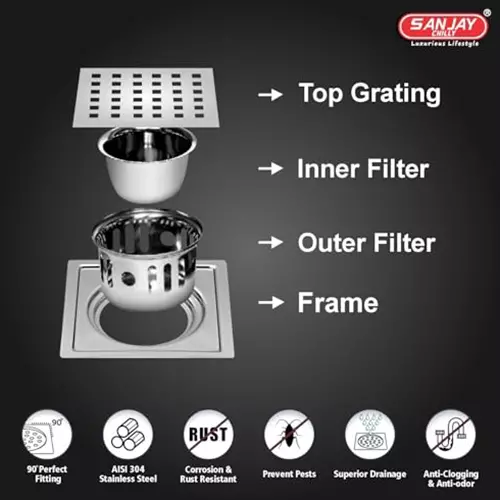 Best sanjay-chilly-square-floor-drainer-with-cockroach-trap-brushed-bronze-127-x-127-mm-square-zoom-gs Sanjay Chilly Square Zoom Floor Drainer With Cockroach Trap Silver 127 x 127 mm, SCCT-SZ-GS-127