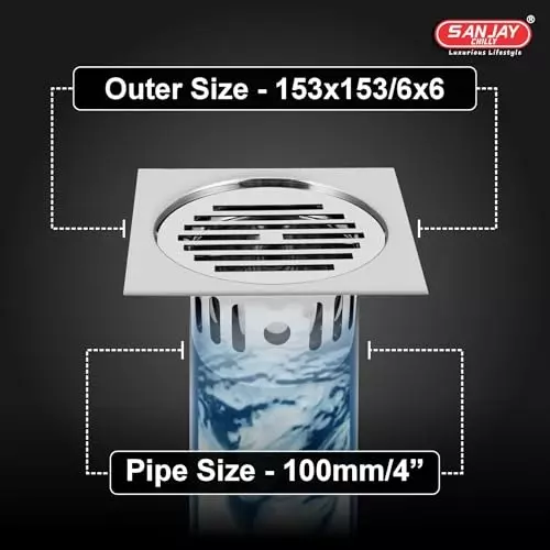 Buy sanjay-chilly-square-classic-floor-drainer-with-cockroach-trap-silver-1524-x-1524-mm-scct-sc-153 Sanjay Chilly Square Classic Floor Drainer with Cockroach Trap Silver 153 x 153 mm, SCCT-SC-153