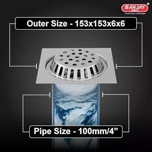 Buy sanjay-chilly-roof-drainer-silver-1524-x-1524-mm-6-x-6-inch-rd-s-153 Sanjay Chilly Roof Drainer Silver 152.4 x 152.4 mm (6 x 6 inch), RD-S-153