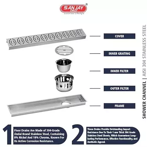 Best sanjay-chilly-shower-drain-channel-silver-1016-x-1016-mm-4-x-40-inch-scdn-1000 Sanjay Chilly Shower Drain Channel Silver 100x1000 mm (4 x 40 inch), SCDN- 1000