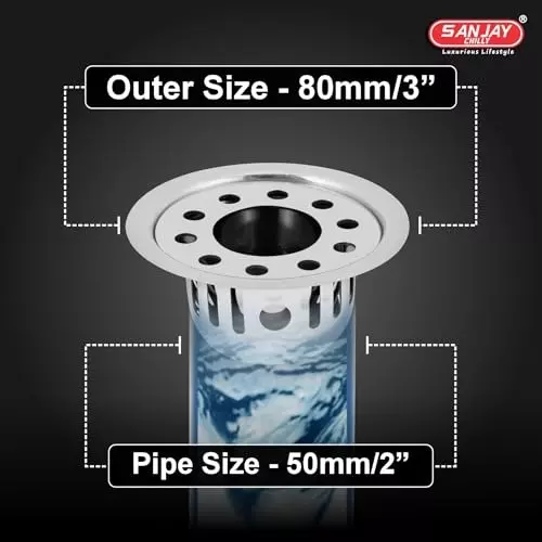 Buy sanjay-chilly-round-gypsy-floor-drainer-with-cockroach-trap-sliver-762-mm-scct-rg-80 Sanjay Chilly Round Gypsy Floor Drainer with Cockroach Trap and Pipe Hole Sliver 80 mm, SCCT-RG-80