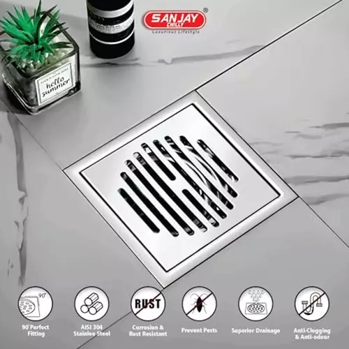 Buy sanjay-chilly-square-classic-floor-drainer-silver-1524-x-1524-mm-tof-scgs-153 Sanjay Chilly Tof Square Classic Floor Drainer Silver 153 x 153 mm, TOF-SCGS-153