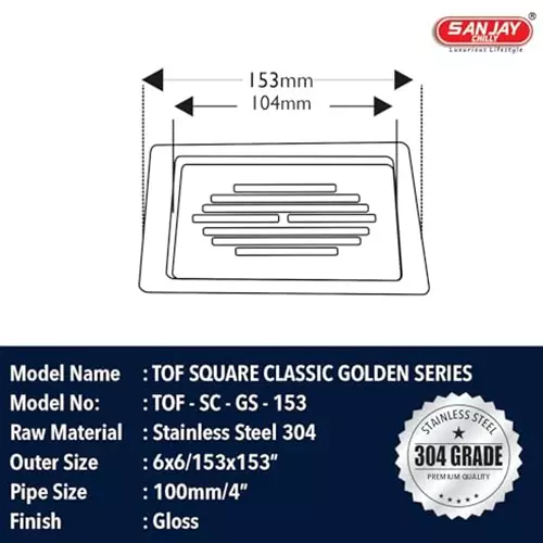 Best sanjay-chilly-square-classic-floor-drainer-silver-1524-x-1524-mm-tof-scgs-153 Sanjay Chilly Tof Square Classic Floor Drainer Silver 153 x 153 mm, TOF-SCGS-153