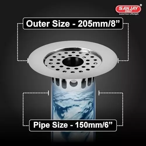 Buy sanjay-chilly-round-gypsy-floor-drainer-with-cockroach-trap-sliver-2032-mm-scct-rg-205 Sanjay Chilly Round Gypsy Floor Drainer with Cockroach Trap and Pipe Hole Sliver 205 mm, SCCT-RG-205
