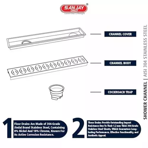 Shop sanjay-chilly-neo-shower-drainer-channel-silver-side-hole-1016-x-6096-mm-scdn-600 Sanjay Chilly NEO Shower Drain Channel Silver Side Hole 100 x 600 mm, SCDN- 600