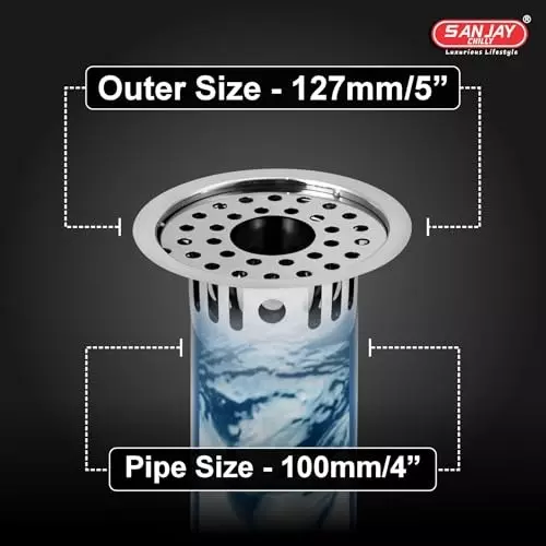 Buy sanjay-chilly-round-gypsy-floor-drainer-with-cockroach-trap-sliver-127-mm-scct-rg-127 Sanjay Chilly Round Gypsy Floor Drainer with Cockroach Trap and Pipe Hole Sliver 127 mm, SCCT-RG-127