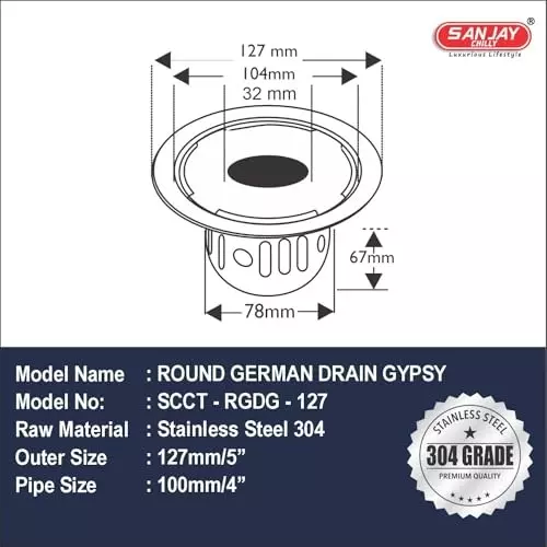 Order sanjay-chilly-round-german-gypsy-floor-drainer-with-cockroach-trap-sliver-127-mm-scct-rgdg-127 Sanjay Chilly Round German Gypsy Floor Drainer with Cockroach Trap and Pipe Hole Sliver 127 mm, SCCT-RGDG-127