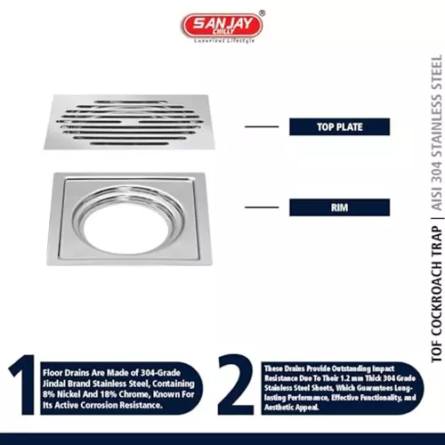 Shop sanjay-chilly-square-classic-floor-drainer-silver-127-x-127-mm-tof-scgs-127 Sanjay Chilly Tof Square Classic Floor Drainer Silver 127 x 127 mm, TOF-SCGS-127