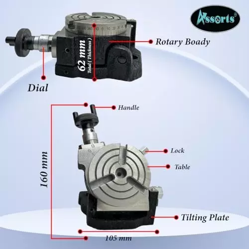 Best assorts-tilting-rotary-table-b0dl5kk2bv Assorts Tilting Rotary Table 80 mm (3 Inch) 65 mm Self Centering Chuck 3 Jaws