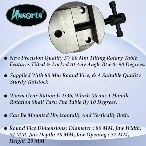 Shop assorts-tilting-rotary-table-b0dl5kk2bv Assorts Tilting Rotary Table 80 mm (3 Inch) 65 mm Self Centering Chuck 3 Jaws