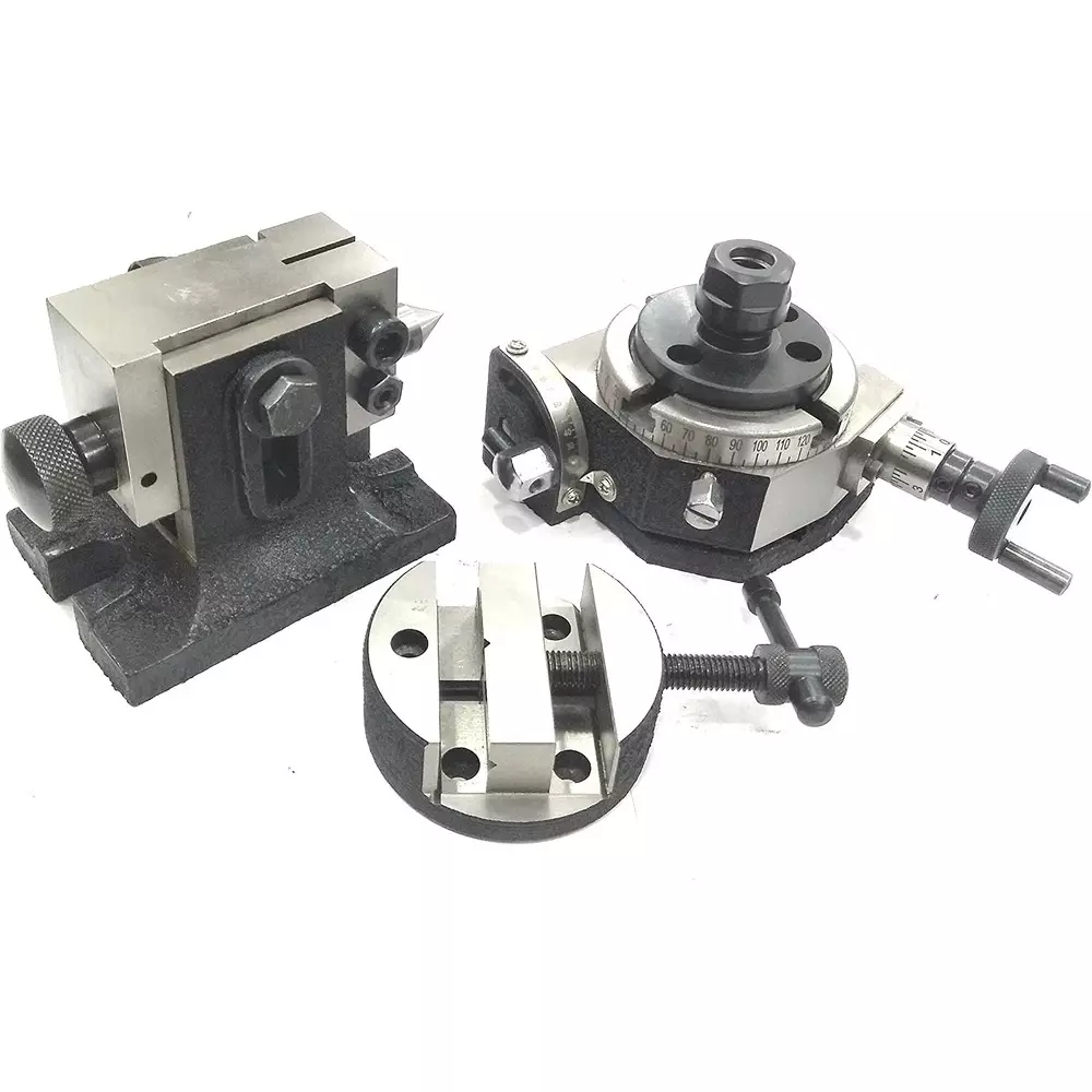 Assorts Tilting Rotary Milling Indexing Table 80 mm (3 Inch) ER16 Collet Adaptor with Round Vice & Suitable Tailstock Assorts Tilting Rotary Milling Indexing Table 80 mm (3 Inch) ER16 Collet Adaptor with Round Vice & Suitable Tailstock
