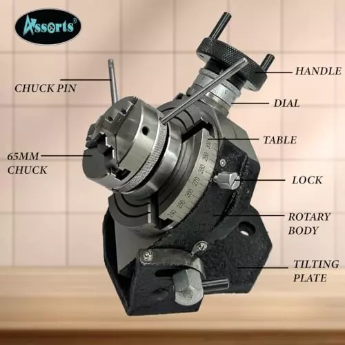 Offer assorts-tilting-milling-indexing-rotary-table-b07dlngkgv Assorts Quality Precision Tilting Milling Indexing Rotary Table 100 mm (4 Inch) with Small Chuck, Back Plate & Fixing T Nuts Bolts (with 65 mm 3 Jaw)