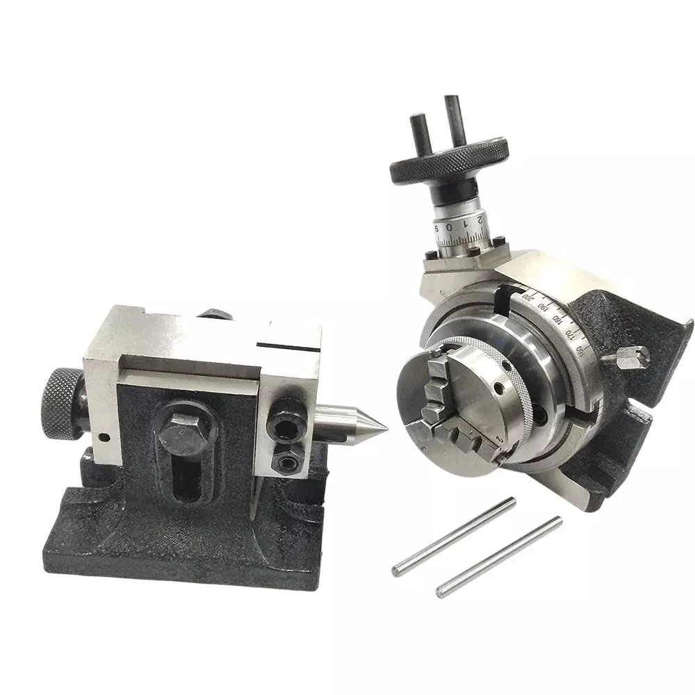 Assorts Quality Precision Rotary Table 100 mm (4 Inch) with Tailstock & Small Chuck & Fixing T Nut Bolts (with 65 mm 3 Jaws) Assorts Quality Precision Rotary Table 100 mm (4 Inch) with Tailstock & Small Chuck & Fixing T Nut Bolts (with 65 mm 3 Jaws)