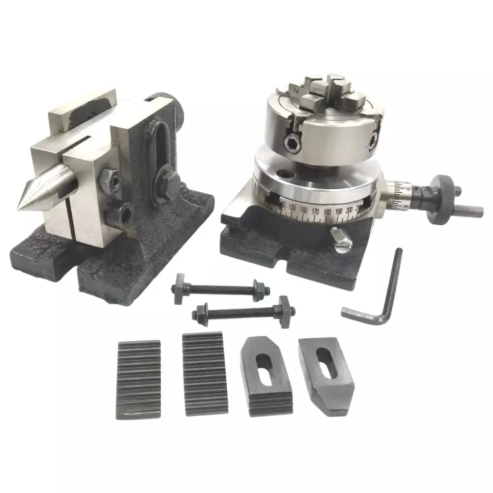 Assorts Cast Iron & Tool Steel Rotary Table 80 mm (3 Inch) 70 mm Independent Chuck for Milling Machine Assorts Cast Iron & Tool Steel Rotary Table 80 mm (3 Inch) 70 mm Independent Chuck for Milling Machine