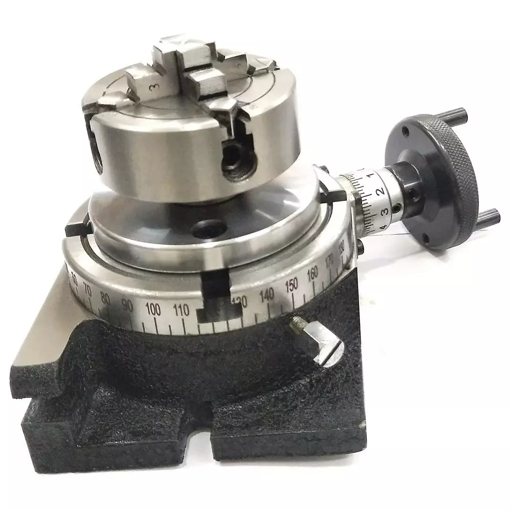Assorts Quality Precision Rotary Table 100 mm (4 Inch) with Chuck & Fixing T Nut Bolts (with 70 mm 4 Jaw Dog Chuck) Assorts Quality Precision Rotary Table 100 mm (4 Inch) with Chuck & Fixing T Nut Bolts (with 70 mm 4 Jaw Dog Chuck)