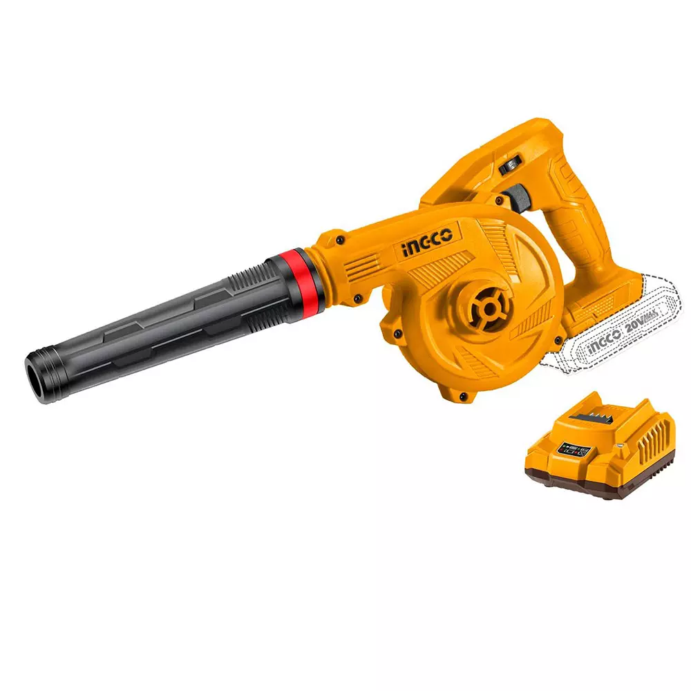 Ingco Cordless Blower 20 V, 0-9000/0-18000 RPM No Load Speed and 2.7 m³/min Max. Air Volume, CABLI200181 (With Battery & Charger) Ingco Cordless Blower 20 V, 0-9000/0-18000 RPM No Load Speed and 2.7 m³/min Max. Air Volume, CABLI200181 (With Battery & Charger)