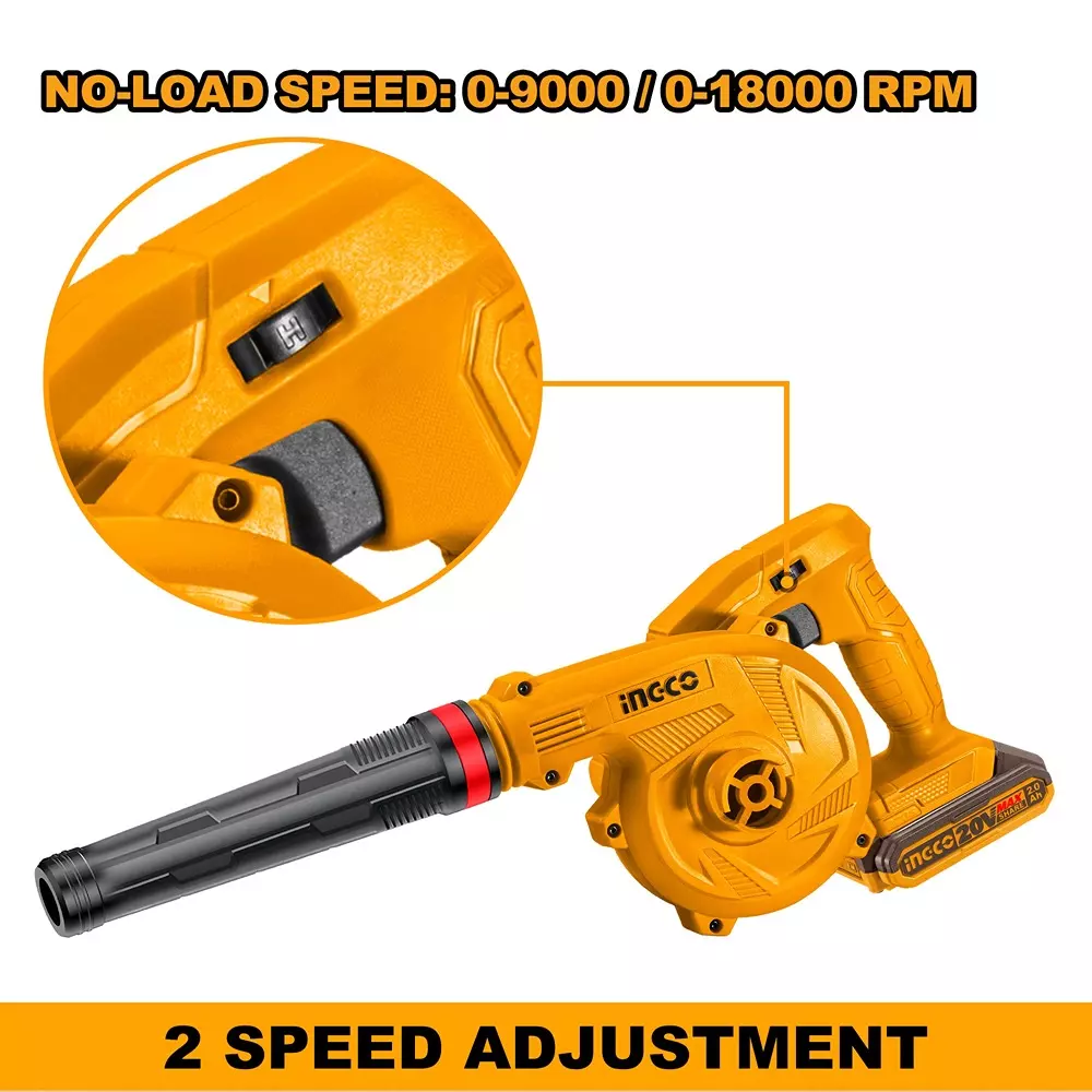 Best ingco-cordless-blower-20-v-0-90000-18000-rpm-no-load-speed-and-27-mmin-max-air-volume-cabli200181-with-battery-charger Ingco Cordless Blower 20 V, 0-9000/0-18000 RPM No Load Speed and 2.7 m³/min Max. Air Volume, CABLI200181 (With Battery & Charger)