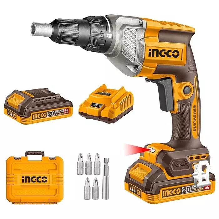 Ingco Cordless Screw Driver 20 V, 0-4200 RPM No Load Speed and 4.2 mm Max. Screw Diameter, CDSLI204281 (With Battery & Charger) Ingco Cordless Screw Driver 20 V, 0-4200 RPM No Load Speed and 4.2 mm Max. Screw Diameter, CDSLI204281 (With Battery & Charger)