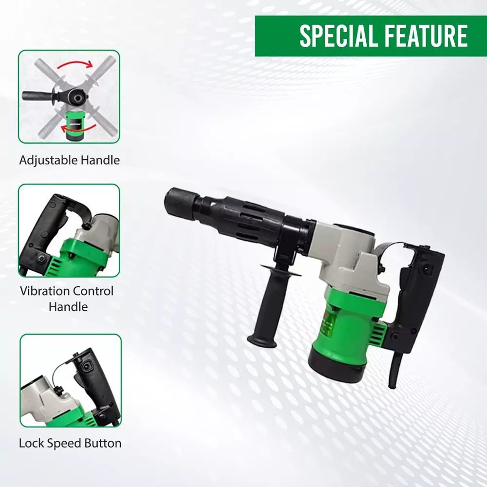 Shop powerhouse-demolition-hammer-900-w-2900-rpm-heavy-duty-concrete-breaker-with-sharp-flat-chisel-bits-ph810 Powerhouse Demolition Hammer 900 W, 2900 RPM, Heavy Duty Concrete Breaker with Sharp & Flat Chisel Bits, PH810