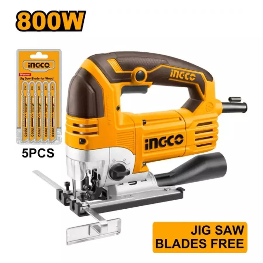 Product ingco-jig-saw-800-w-800-3100-rpm-no-load-speed-and-135-mm-cutting-capacity-in-wood-js80068-with-5-pcs-saw-blades Ingco Jig Saw 800 W, 800-3100 RPM No Load Speed and 135 mm Cutting Capacity in Wood, JS80068 (With 5 Pcs Saw Blades)