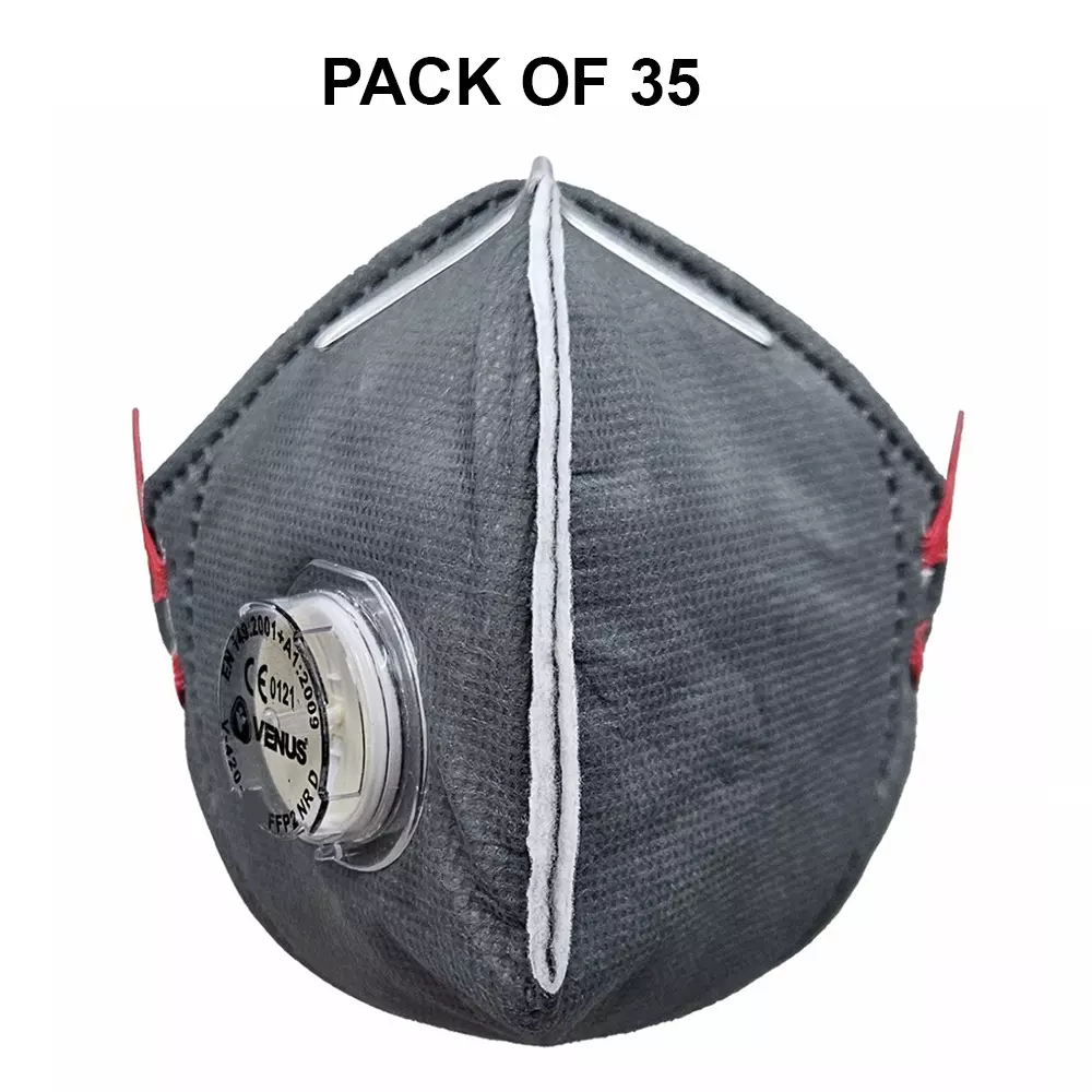 Buy venus-ffp2-nr-d-universal-fit-nose-mask-with-volv-embedded-nose-clip-flat-fold-grey-for-pollution-dust-protection-use-v-420-pack-of-35-pcs Venus FFP2 NR D Universal Fit Nose Mask with Volv Embedded Nose Clip Flat Fold Grey for Pollution Dust Protection Use, V-420 (Pack of 35 Pcs)