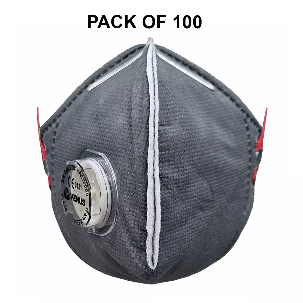 Buy venus-ffp2-nr-d-universal-fit-nose-mask-with-volv-embedded-nose-clip-flat-fold-grey-for-pollution-dust-protection-use-v-420-pack-of-100-pcs Venus FFP2 NR D Universal Fit Nose Mask with Volv Embedded Nose Clip Flat Fold Grey for Pollution Dust Protection Use, V-420 (Pack of 100 Pcs)