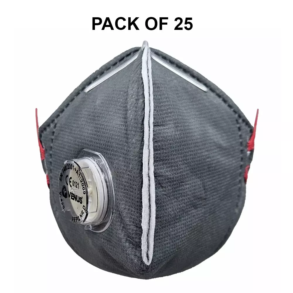 Buy venus-ffp2-nr-d-universal-fit-nose-mask-with-volv-embedded-nose-clip-flat-fold-grey-for-pollution-dust-protection-use-v-420-pack-of-25-pcs Venus FFP2 NR D Universal Fit Nose Mask with Volv Embedded Nose Clip Flat Fold Grey for Pollution Dust Protection Use, V-420 (Pack of 25 Pcs)